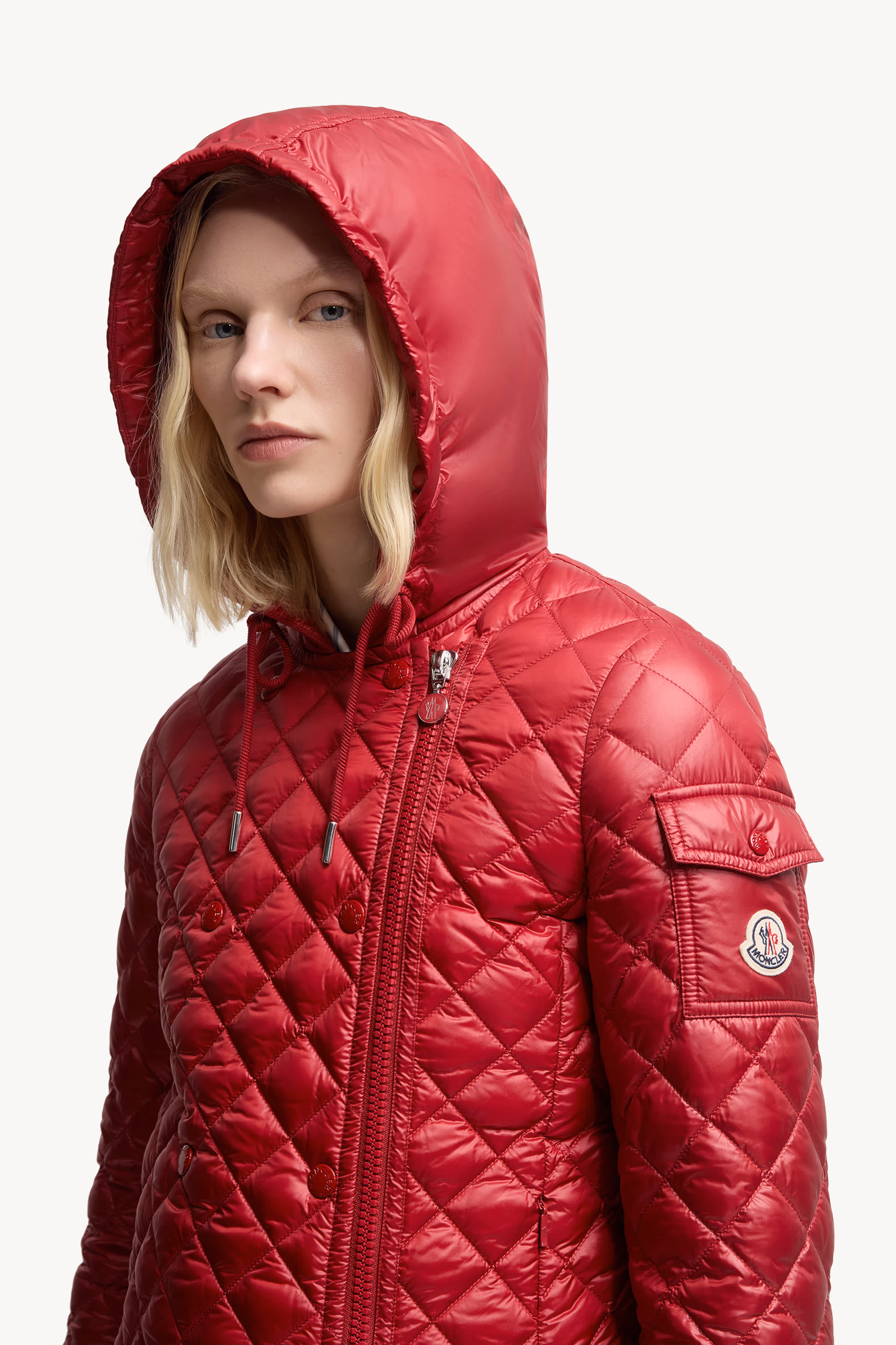 Corbelin Diamond-Quilted Hooded Short Down Jacket Women Red Moncler 4